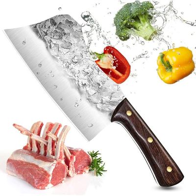 Couteau De Chef Forgé 32cm - Acier Inoxydable/Carbone - Lame De Boucher Polyvalente - Neuf Avec Emballage