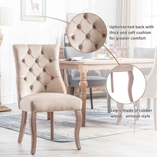 Lot de 4 fauteuils chaises - Tissu Beige – Pieds métal effet –Style  Scandinave – Salle à manger, bureau, salon-49x48x78cm - Cdiscount Maison