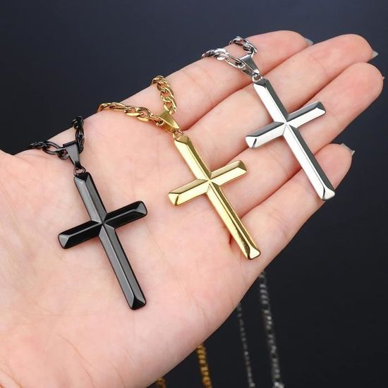 Collier Croix Argent Sterling 925 Homme Femme - Chaîne Cubaine Et Corde Avec Pendentif Crucifix Biseauté