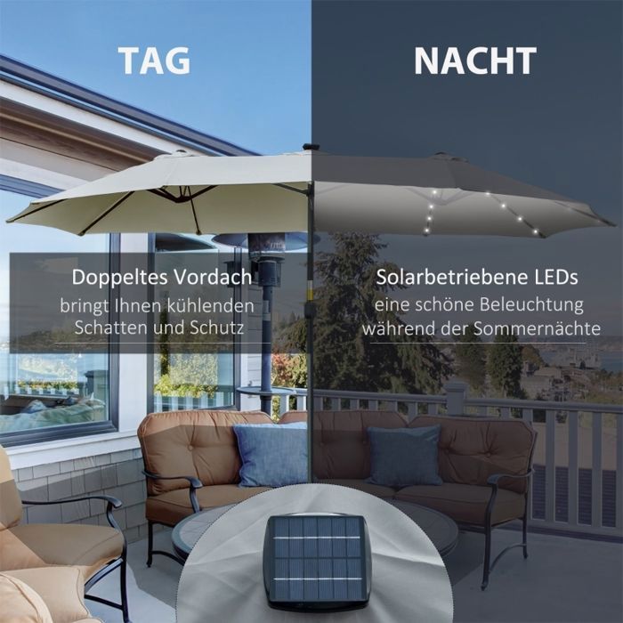 Parasol Double Face Outsunny 4.5x2.6m - Protection UV50+, Manivelle, Aluminium - Pour Terrasse, Jardin, Balcon