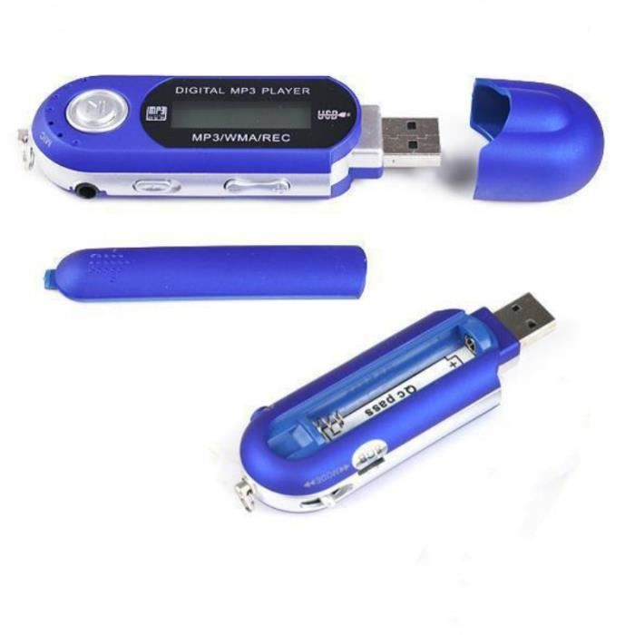 Mini Lecteur MP3 USB – Clé USB Avec Écran LCD, Prise Audio 3,5 Mm Et Arrêt Automatique (Bleu)