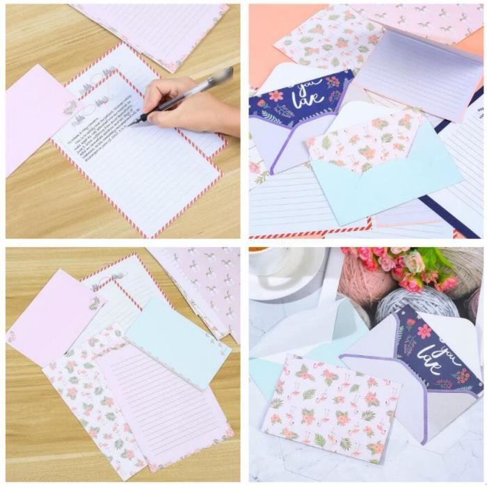 Ensemble Papier à Lettres Ligné Avec Enveloppes Dégradé - 32 Feuilles A5 + 16 Enveloppes + Autocollants