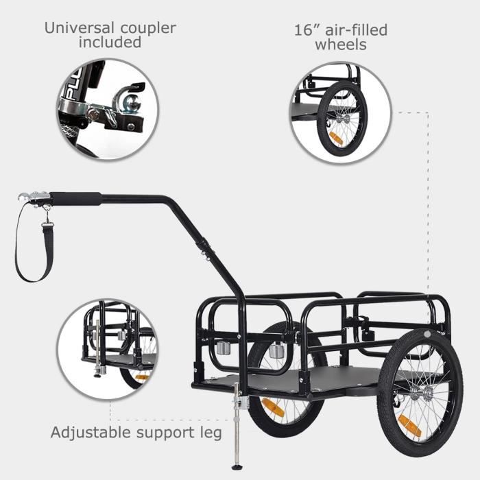 Remorque Cargo Pliable Pour Vélo - Capacité 100 Lbs (45 Kg) - Modèle CT901M Blanc - Neuf