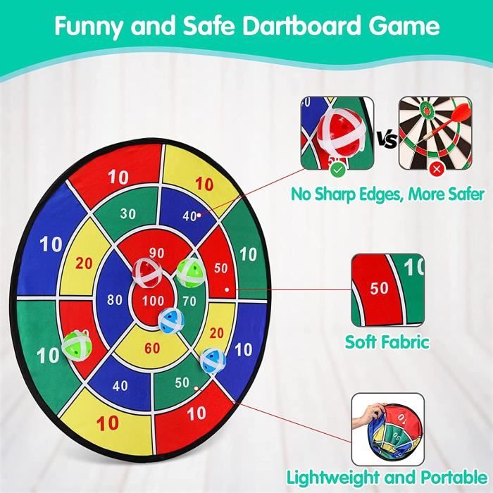 Cible De Fléchettes Double Face Pour Enfants - 29 Pouces Avec 20 Balles Collantes Et 8 Fléchettes - Jeu Extérieur/intérieur éducatif 6-12 Ans