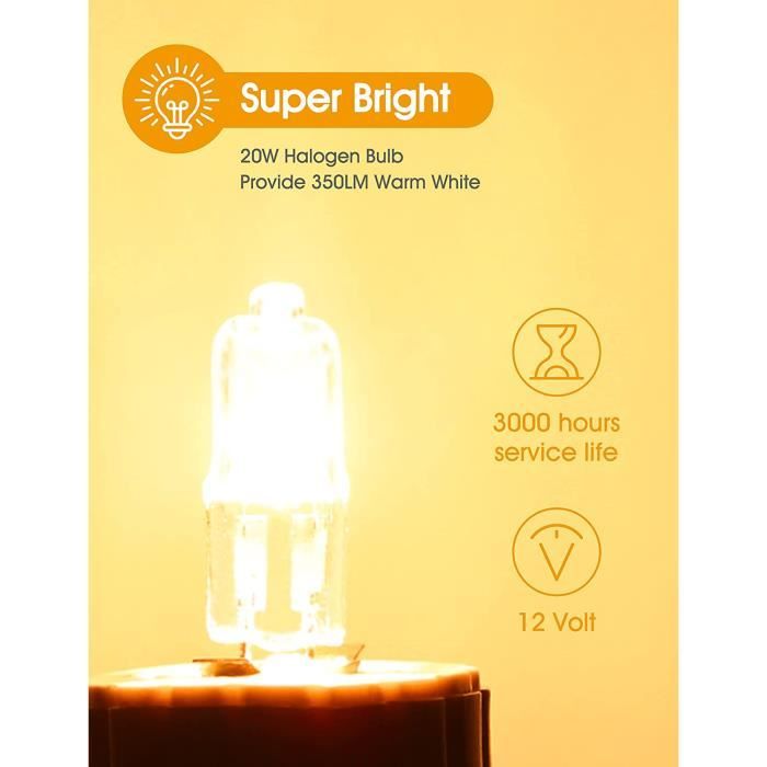 10 Ampoules Halogènes G4 12V 20W - Longue Durée - Pour éclairage Spot Et Décoratif