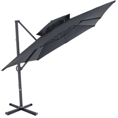 Pied Non INCL. SORARA Parasol Jardin avec Lampes LED et USB Housse de Protection INCL Ø 270 cm Rond Solar Mécanisme De Basculement à Manivelle Rouge 