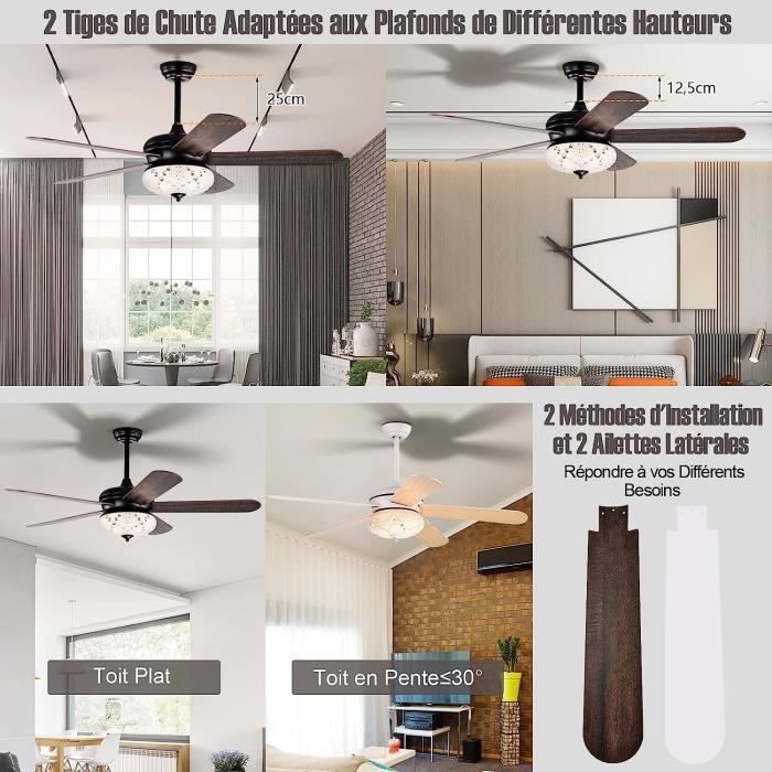 Ventilateur de plafond à 5 pales réversibles For Living à 3