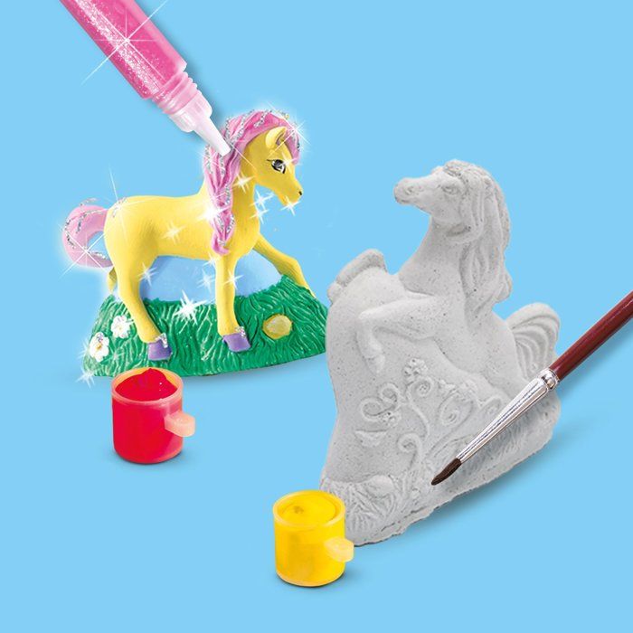 SES Creative Moulage et Peinture Licorne | Activité manuelle | Paillettes | 3 licornes | pour les filles | à partir de 5 ans | Plusieurs couleurs | Plâtre, 6 peintures et paillettes