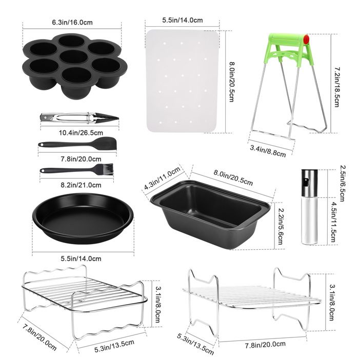 Kit Accessoires Friteuse Sans Huile Ninja Dual - 14 Pièces En Silicone Et Inox, Pour Modèles AF300EU/AF400EU, 7.6L-9.5L