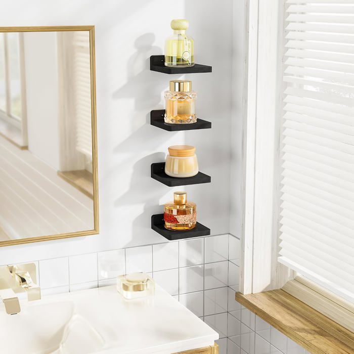 Petit Étagère Murale Noir Flottante En Bois 13Cm Lot De 4 Mini[BI186 ...