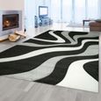 Tapis de salon design avec motif de vagues | entretien facile | noir gris blanc  - 60x110 cm-0