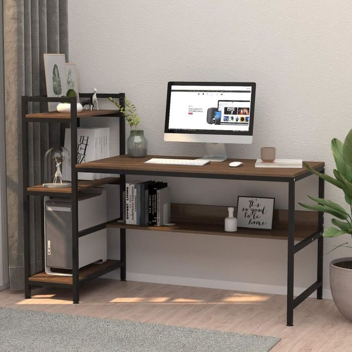 Bureau Informatique Avec Etagere De Rangement Stable Et Robuste