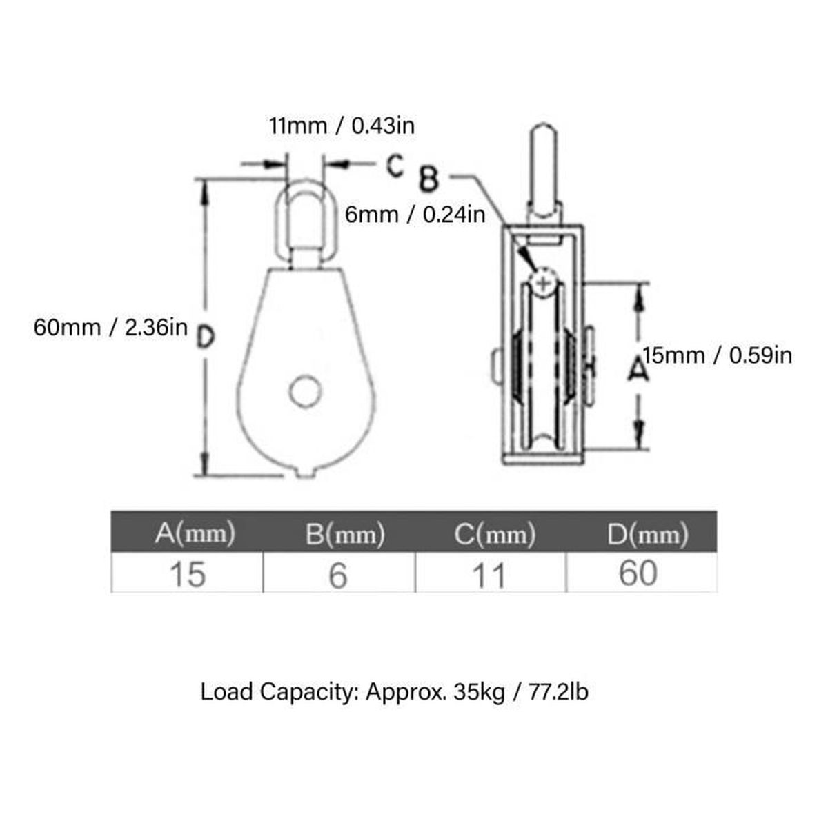 Lot De 10 Poulies M15 En Acier Inoxydable 304 - Capacité 35kg, Rotation 360° - Pour Levage, Escalade