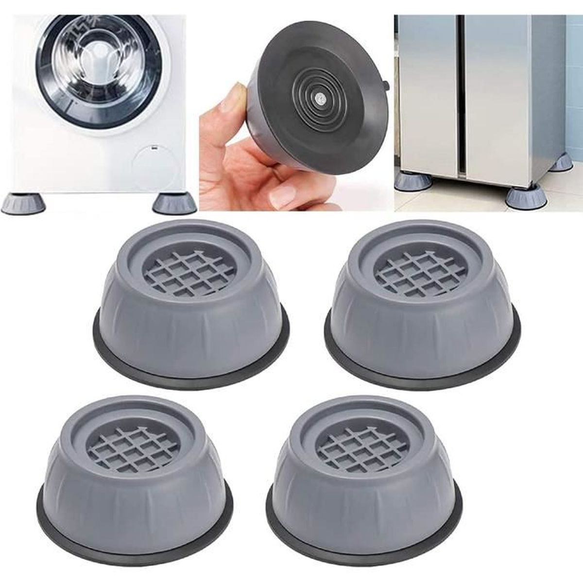 Tapis anti vibration machine a laver, 4 Pièces kit de superposition lave linge piedestal