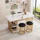 Ensemble table à manger - DREAMMESPACE - Rectangulaire - 4 chaises - Blanc et or - Rangement intégré