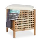 Relaxdays Tabouret de salle de bain avec coussin, panier à linge, spacieux, capacité 52 L, nature et blanc