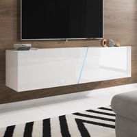 Meuble TV suspendu 1 porte 160x40x35 cm blanc avec LED - TAWO