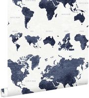 ESTAhome papier peint cartes du monde bleu foncé - 0,53 x 10,05 m - 138972