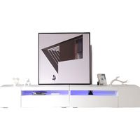 Meuble TV moderne LED variable - GENERIQUE - LIBERTÉ - Blanc - Brillant - 240x35x39 cm