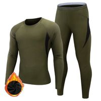 Ensemble de sport de compression thermique pour hommes,sous-vêtements chauds,caleçons longs souriants,chemises- vert militaire