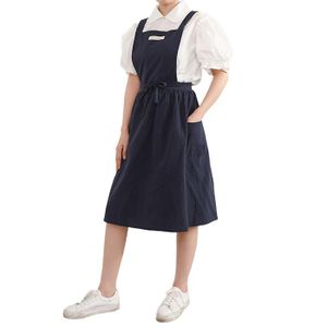 Tobeni Tablier Long Femme Fermeture Éclair Poches - 100% Coton, Col V, Style Rétro Ménager Jardin Cuisine