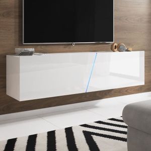 MEUBLE TV Meuble TV suspendu 1 porte 160x40x35 cm blanc avec LED - TAWO