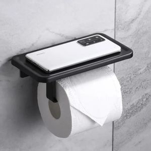 Porte Papier Toilette Mural Avec Étagère En Marbre - Installation Sans Perçage Ou Vis - Design Noir & Or - Salle De Bain - 3