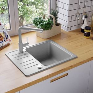 /Évier de Cuisine en Granit /à Encastrer Gen/ève 1 Bac avec un Petit /Égouttoir Beige et Antibact/érien Pour les Meubles /à Partir 45cm Inclus Siphon Automatique Gain de Place et Trop-Plein de Primagran