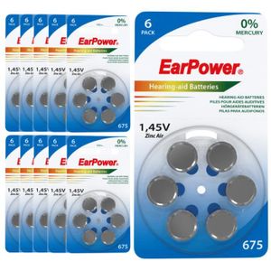 PILES 60 piles auditives EarPower A675- Lot de 10 Plaque
