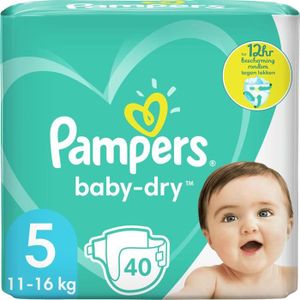 COUCHE LOT DE 5 - PAMPERS : Baby-Dry Géant - Couches Pampers taille 5 (11-16 kg) 40 couches
