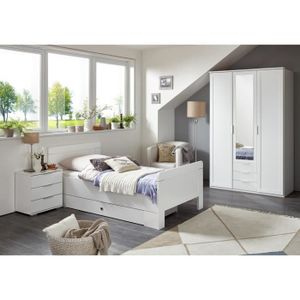CHAMBRE COMPLÈTE  Chambre à coucher complète enfant (lit 90x200cm+ tiroir + chevet + armoire) coloris blanc