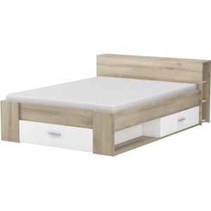 DEMEYERE LIT adulte contemporain - Décor Chêne Kronberg et Blanc - l 140 x L 190 cm - OXYGENE