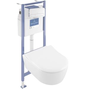 WC - TOILETTES Pack WC suspendu sans bride VILLEROY ET BOCH Avento + Bâti support ViConnect Pro + abattant + plaque blanche