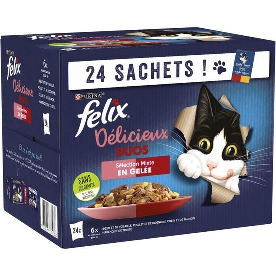 FELIX Tendres Effilés en Gelée Délicieux Duos Viandes - 24 x 85 g - Sachets  fraîcheur pour chat adulte - Cdiscount