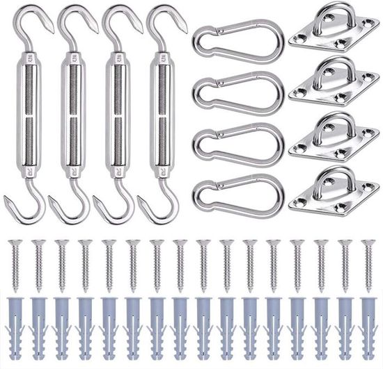 Kit De Matériel De Voile D'ombrage Robuste En Acier Inoxydable 304, 44 Pièces, Pour Voile D'ombrage Triangulaire Rectangulaire Pour L'extérieur
