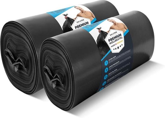 15 Ensembles Sacs Poubelles 240L Ultra Résistants 70µ - Noirs Professionnels Pour Ménage Et Industrie