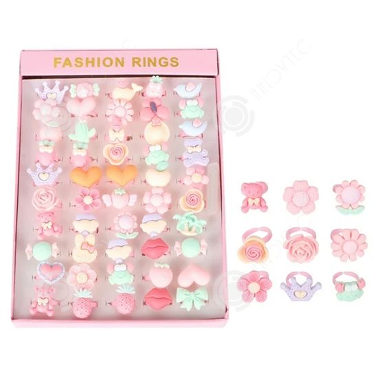 12 Bagues Réglables Pour Filles – Bijoux Enfants Colorés – Cadeau Anniversaire Idéal