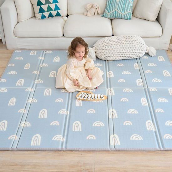 Tapis D'Éveil Bébé 121x121 Cm - Mousse Douce Imperméable PU - Jaune Pliable - Parc Ou Sol