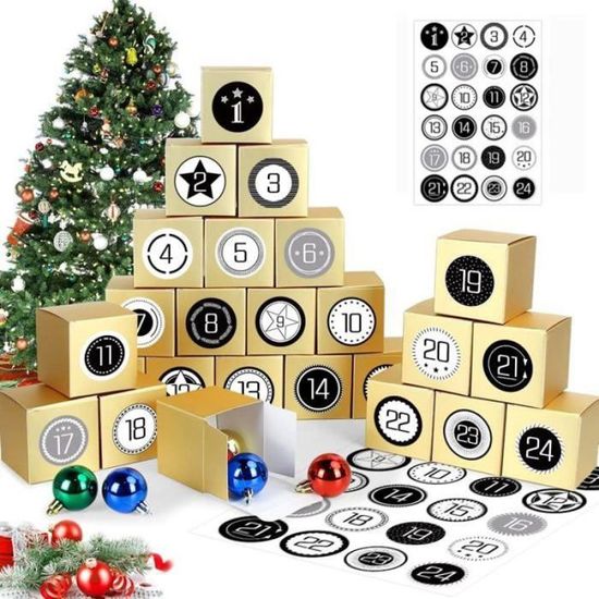 Calendrier De L'Avent à Remplir – 24 Boîtes En Carton Kraft, Autocollants étoiles Et Chiffres – DIY