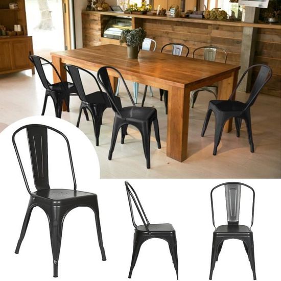Chaises en métal Design Industriel Noir - JINKEEY - Lot de 4 - Structure renforcée - Patin de protection