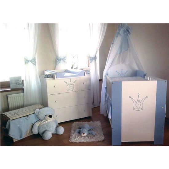 Berceau Bebe Lit Bebe 1 X 60 Cm Couronne Bleu Set De Lit Commode A Langer Bebe 3 Tiroirs Materiel De Haute Qualite Cdiscount Puericulture Eveil Bebe