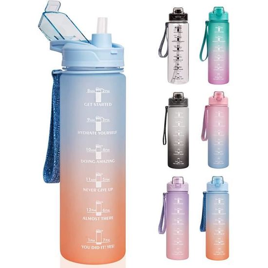 Gourde 1L Mulbijeo – Avec Paille, échelle De Temps, Slogans Motivants, étanche, Réutilisable, Pour Sport, école, Vélo
