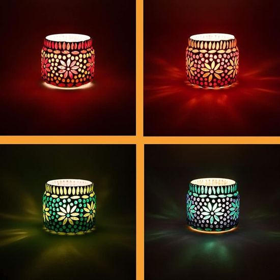 Lot de 4 Photophore marocain en verre Ajub 7cm coloré | Bougeoir Lanterne marocaine pour l’extérieur au jardin l’intérieur su 94