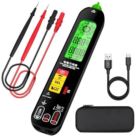 Stylo Testeur De Tension Rechargeable AC 12-300V Avec Écran LCD Et Lampe De Poche