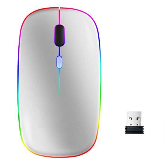 Souris Sans Fil 2,4 GHz Et Bluetooth, Souris Sans Fil Rechargeable Double Mode Avec Silent Click Silencieux Compatible Avec PC, - Informatique