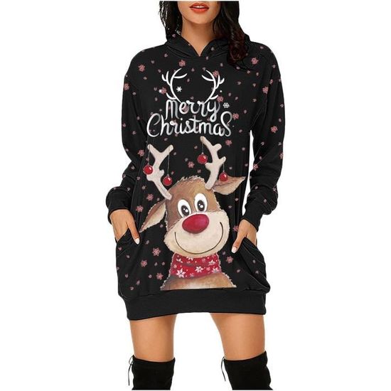 Robe De Noël Femme - Maille Douce Imprimée Motifs Cœur, Rennes | Taille S-XXL | Pour Fêtes, Marché De Noël, Réveillon