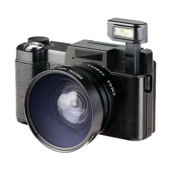 Appareil photo numérique Vlogging vidéo caméscope numérique HD 1080P écran Rotatif avec Grand Angle Noir
