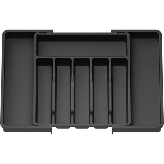 Range-couverts Extensible Pour Tiroir - 6-8 Compartiments, Noir, En PP - Organise Couteaux, Fourchettes, Cuillères