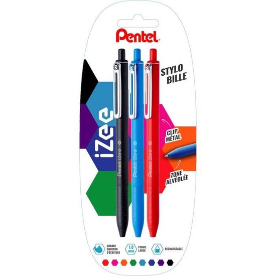 Lot De 40 Stylos à Bille Rétractables Z-Grip Zebra - Pointe 1.0mm, Grip Caoutchouc, Corps Transparent - 16 Noirs, 16 Bleus, 8 Rouges