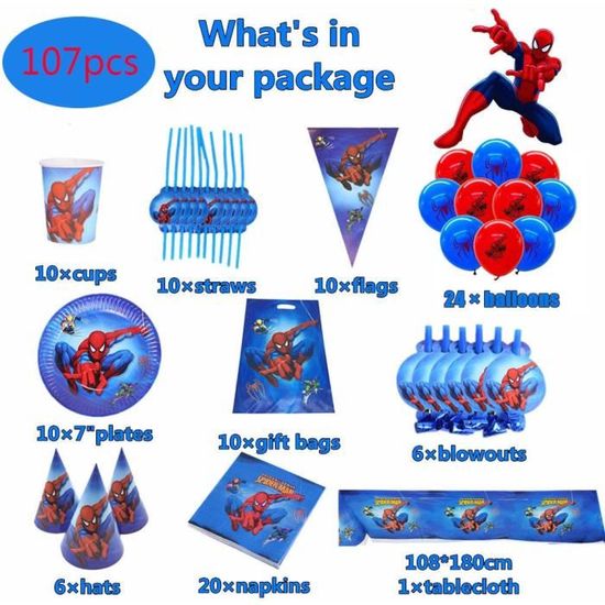 107-set -Décorations thème Spiderman fête d'anniversaire,ensemble de décorations,tasse en papier,assiette en paille,drapeau Nakp